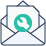 Icon of an open envelope containing a paper with a green circle and a white wrench symbol in the center.