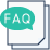 Icon of a document with a green speech bubble containing the letters "FAQ.