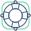 Icon of a life preserver ring with a blue outline, depicted inside a rounded square shape with teal and dark blue lines.