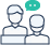 Icon showing two people, one with a speech bubble containing two dots above their head, suggesting conversation or communication.
