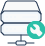 Icon of stacked server racks connected by a line, with a green wrench symbol indicating maintenance or technical support.