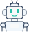 Simple cartoon robot icon with a smiling face, teal eyes, antenna on top, and outlined in blue.