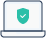 Icon of a laptop displaying a shield with a checkmark on the screen, symbolizing cybersecurity or computer protection.