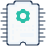 Simple icon of a computer chip with a green gear symbol in the center, suggesting technology or hardware settings.
