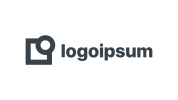 A black and white logo featuring a stylized image icon next to the text "logoipsum" on a light gray background.