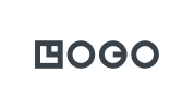 The word "LOGO" is displayed in a stylized, geometric font with each letter featuring a unique design on a light gray background.