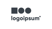 A minimalist logo with a black square and two black circles above the text "logoipsum" in lowercase, set against a light gray background.
