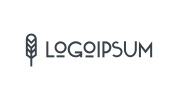 A minimalist logo featuring a stylized wheat stalk icon to the left of the text "LOGOIPSUM" in modern, geometric font on a light background.